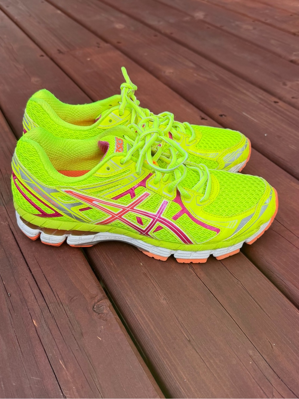 Asics Neon Yellow and Pink Women's Running Sneakers